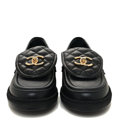 Chanel Lambskin Quilted CC Turnlock Loafers 38 Black 2 of 9