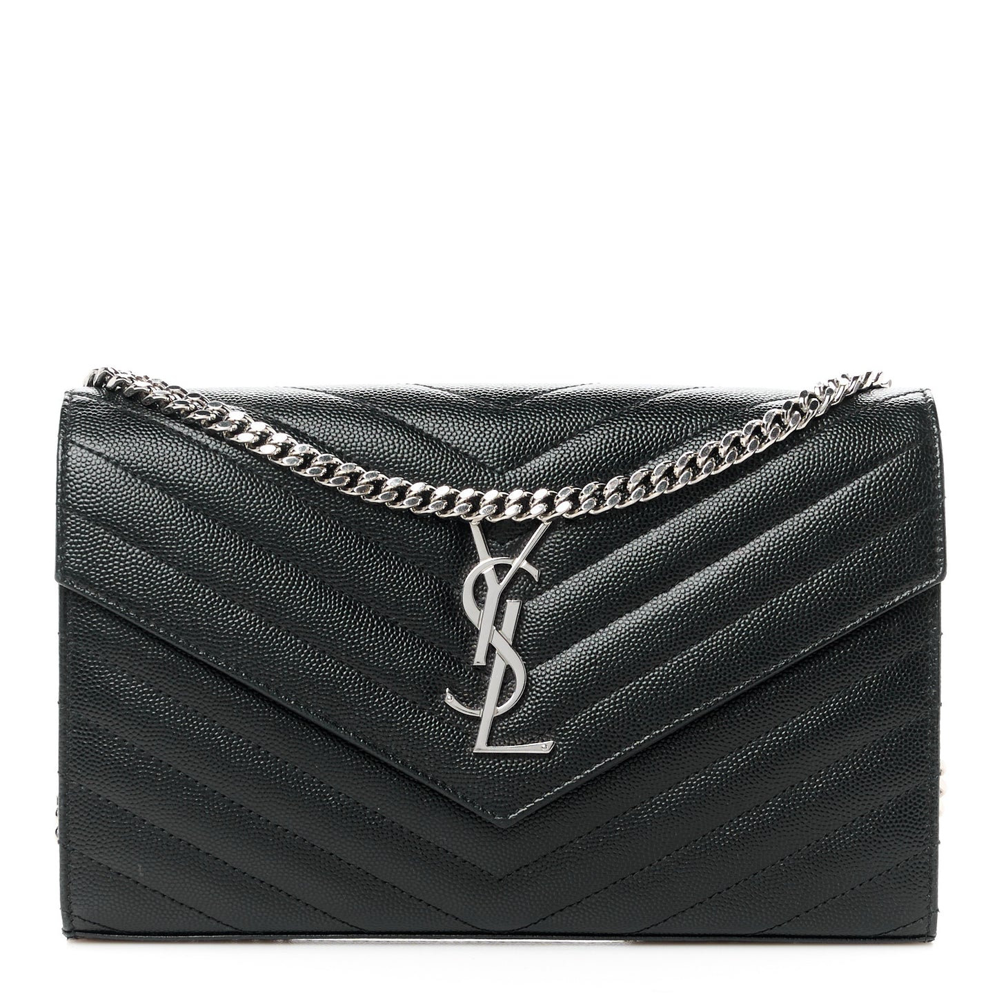 Grain De Poudre Matelasse Chevron Monogram Chain Wallet Black