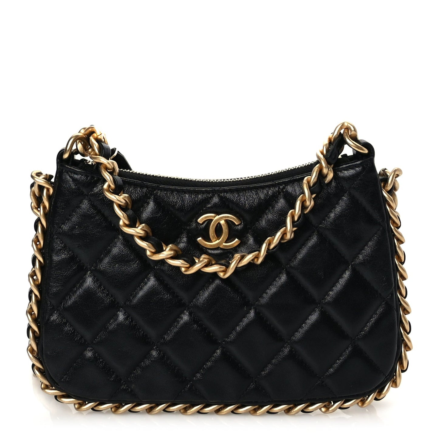 Lambskin Quilted Chain Around Top Handle Mini Bag Black