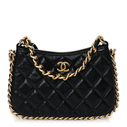 Chanel Lambskin Quilted Chain Around Top Handle Mini Bag Black 1 of 9