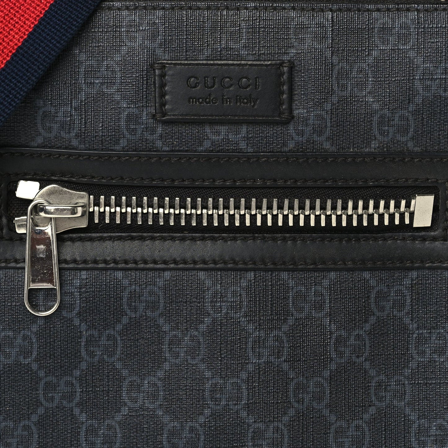 GG Supreme Monogram Web Small Flat Messenger Bag  Black Grey