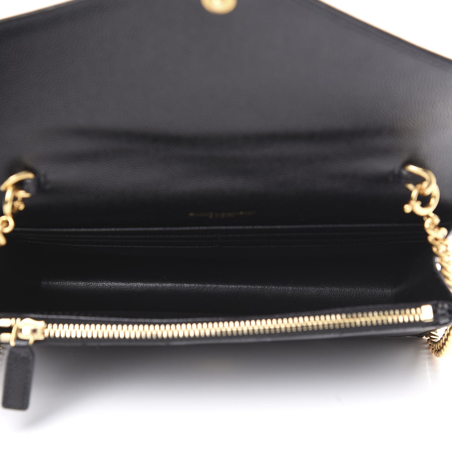 Grain De Poudre Matelasse Chevron Monogram Envelope Chain Wallet Black