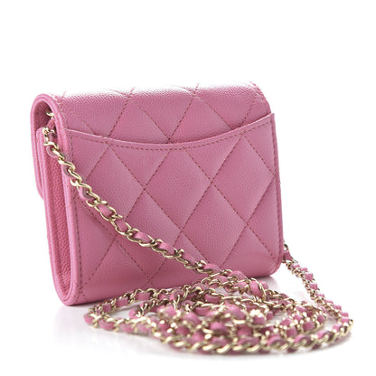 Chanel Caviar Quilted Flap Card Holder On Chain Pink 3 of 11