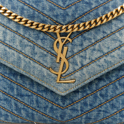 Saint Laurent Denim Matelasse Chevron Monogram Chain Wallet Blue Jeans 7 of 9