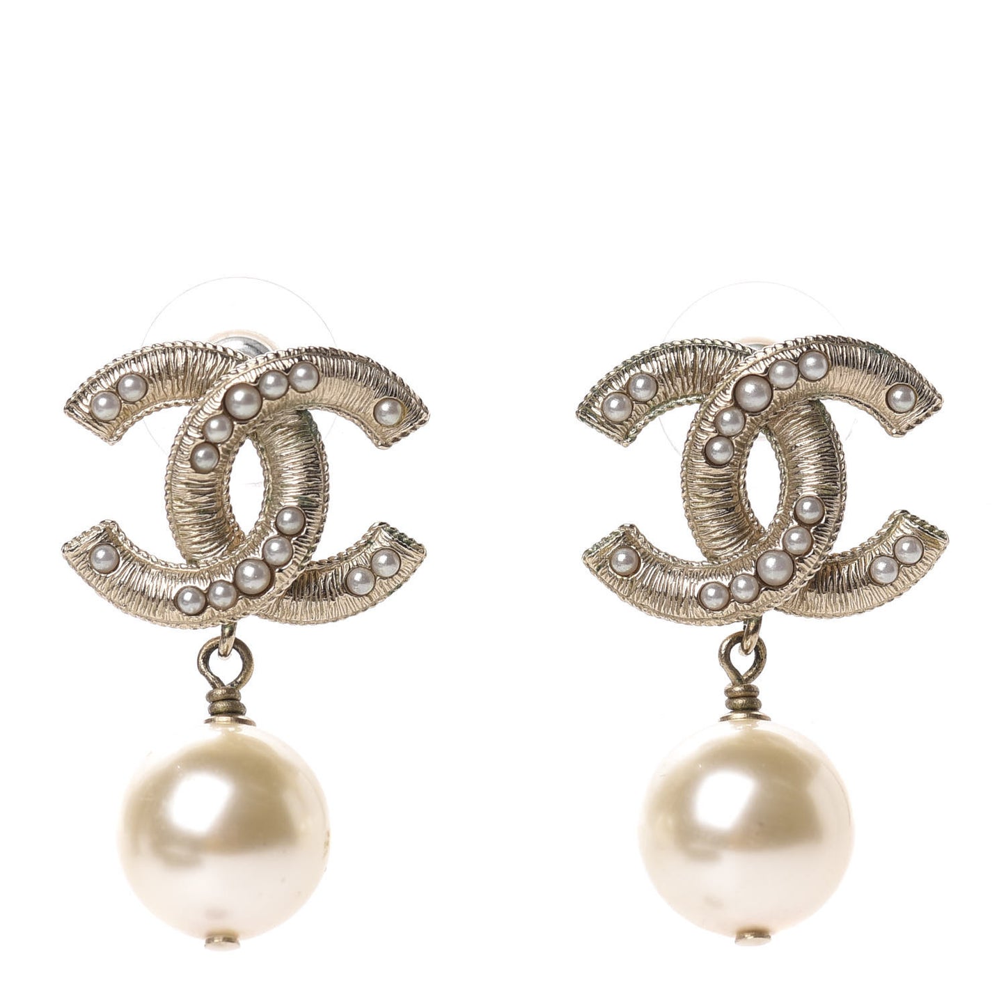 Pearl CC Drop Earrings Gold