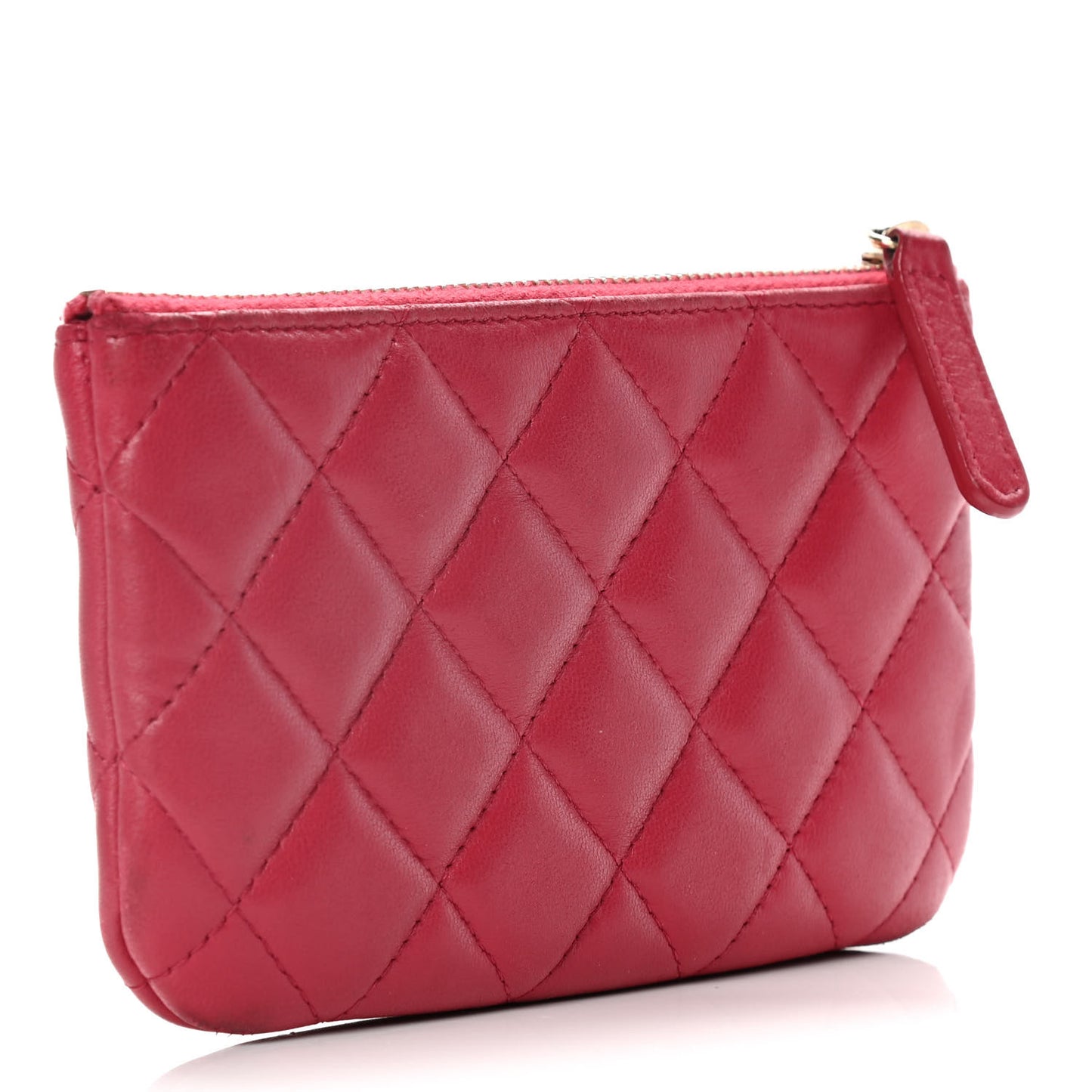 Lambskin Quilted Small Cosmetic Case Dark Pink