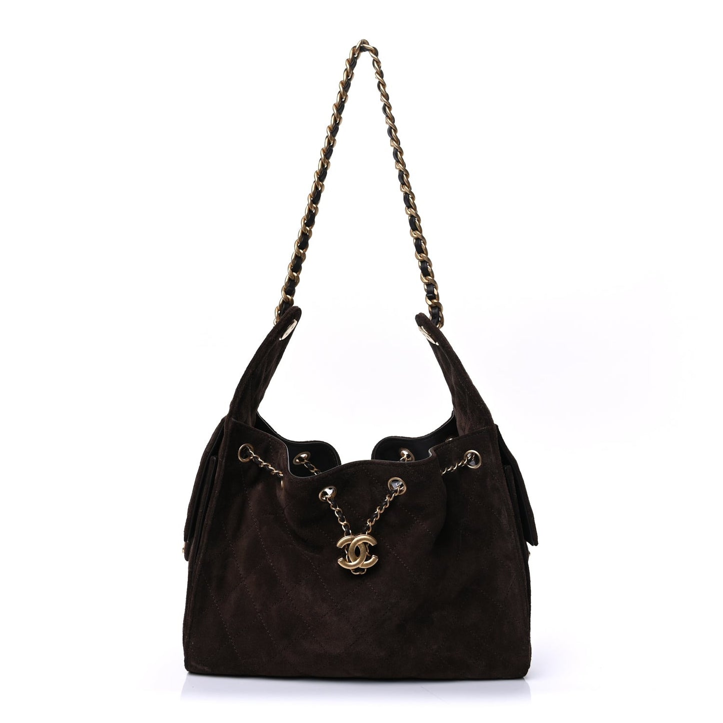 Suede Quilted Small  25 Handbag  Dark Brown