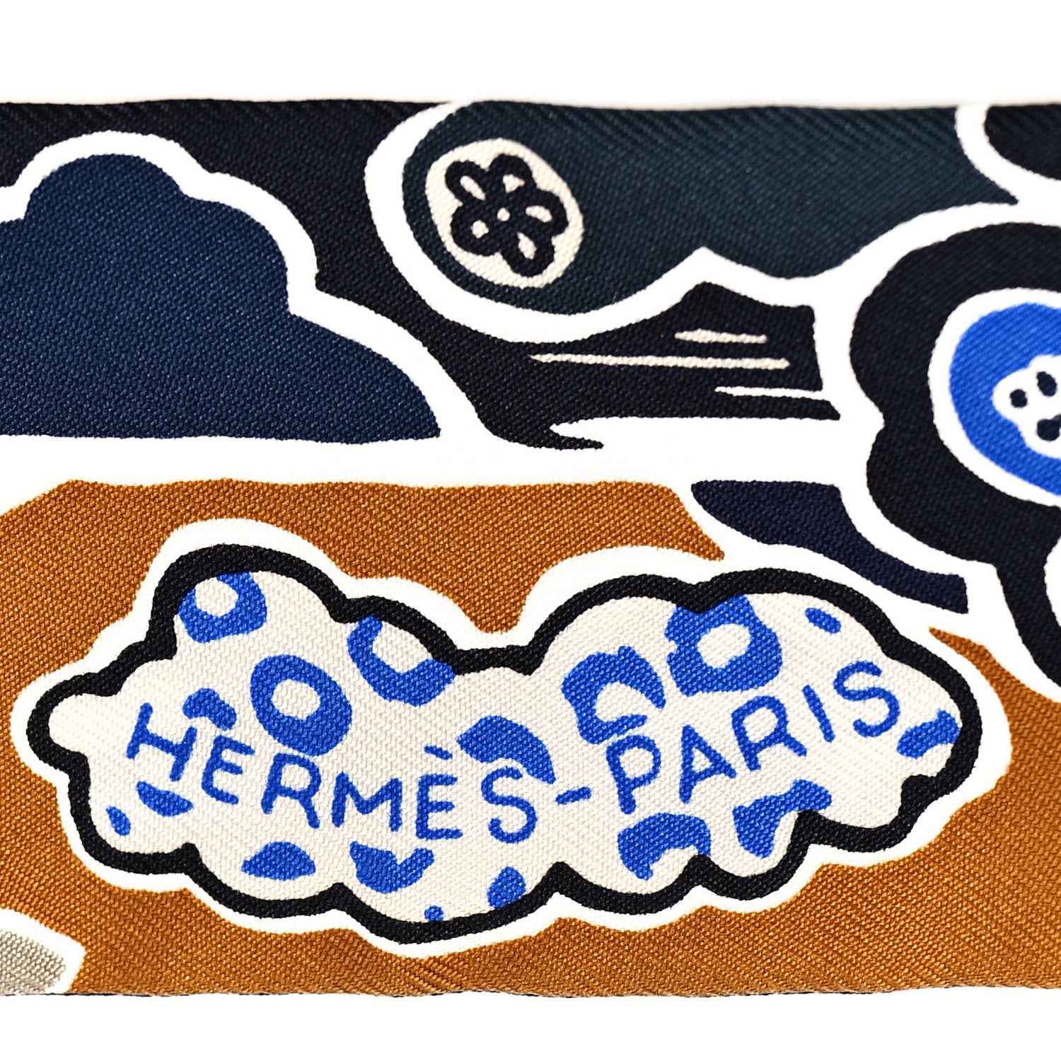 Hermes Silk Bingata Twilly Marine Tabac White 3 of 4