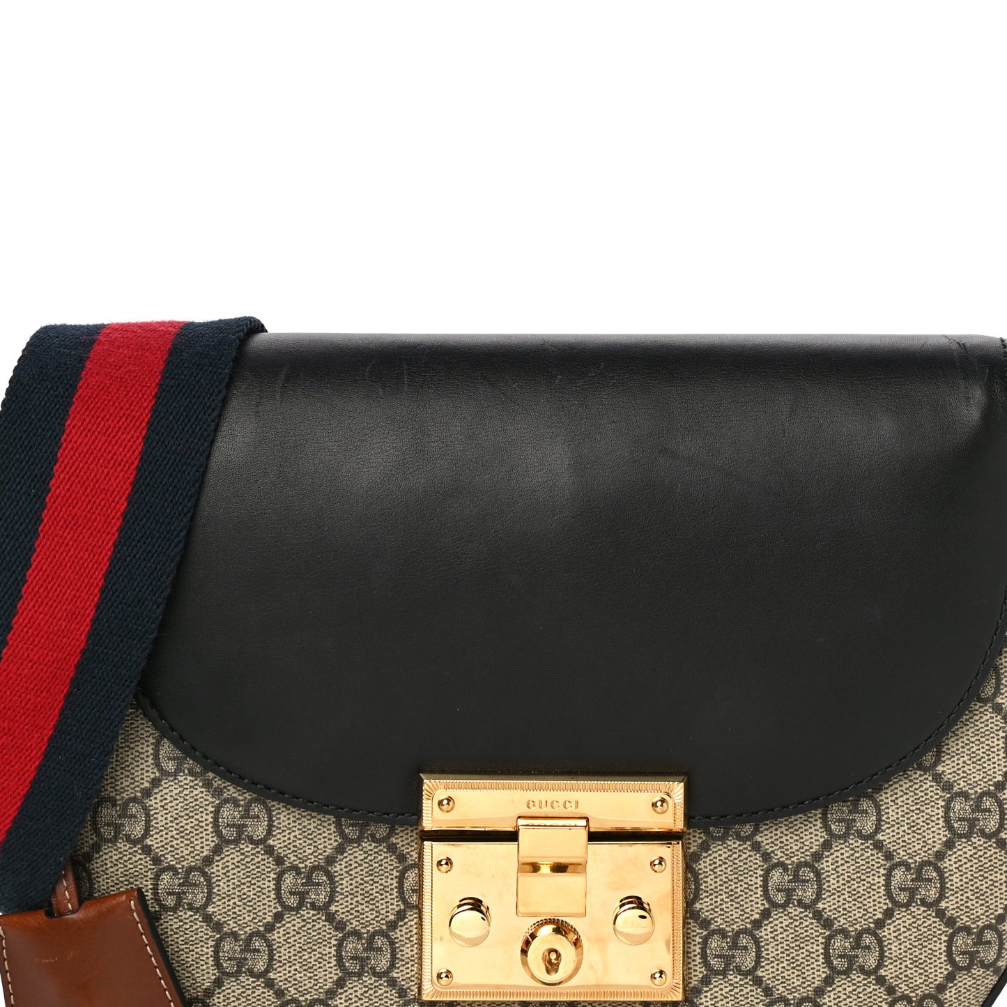 GG Supreme Monogram Web Medium Padlock Messenger Shoulder Bag Black