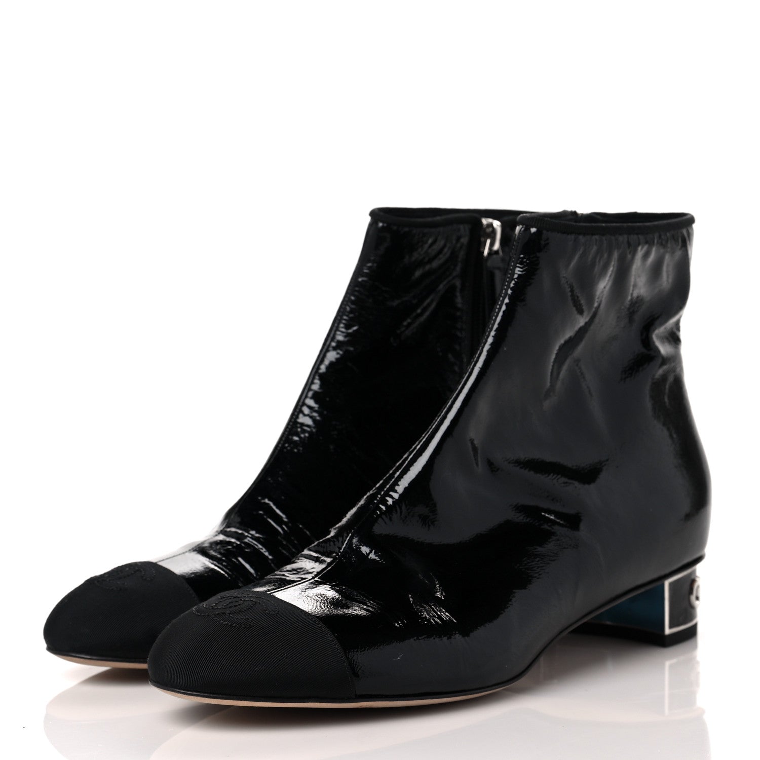 Chanel Patent Goatskin Grosgain Cap Toe Short Ankle Boots 40.5 Black 3 of 9