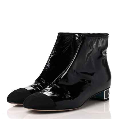 Chanel Patent Goatskin Grosgain Cap Toe Short Ankle Boots 40.5 Black 3 of 9