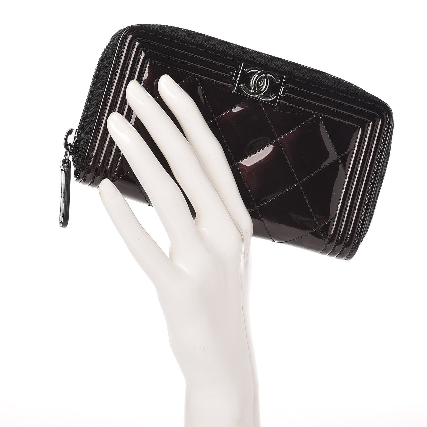 Patent Quilted Boy Zip Around Wallet Burgundy