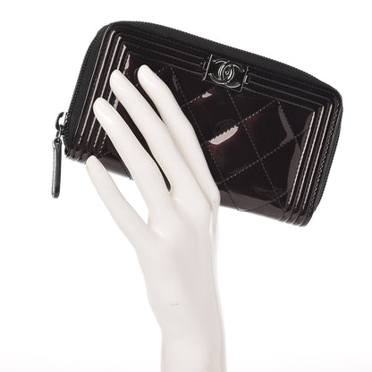 Chanel Patent Quilted Boy Zip Around Wallet Burgundy 2 of 9