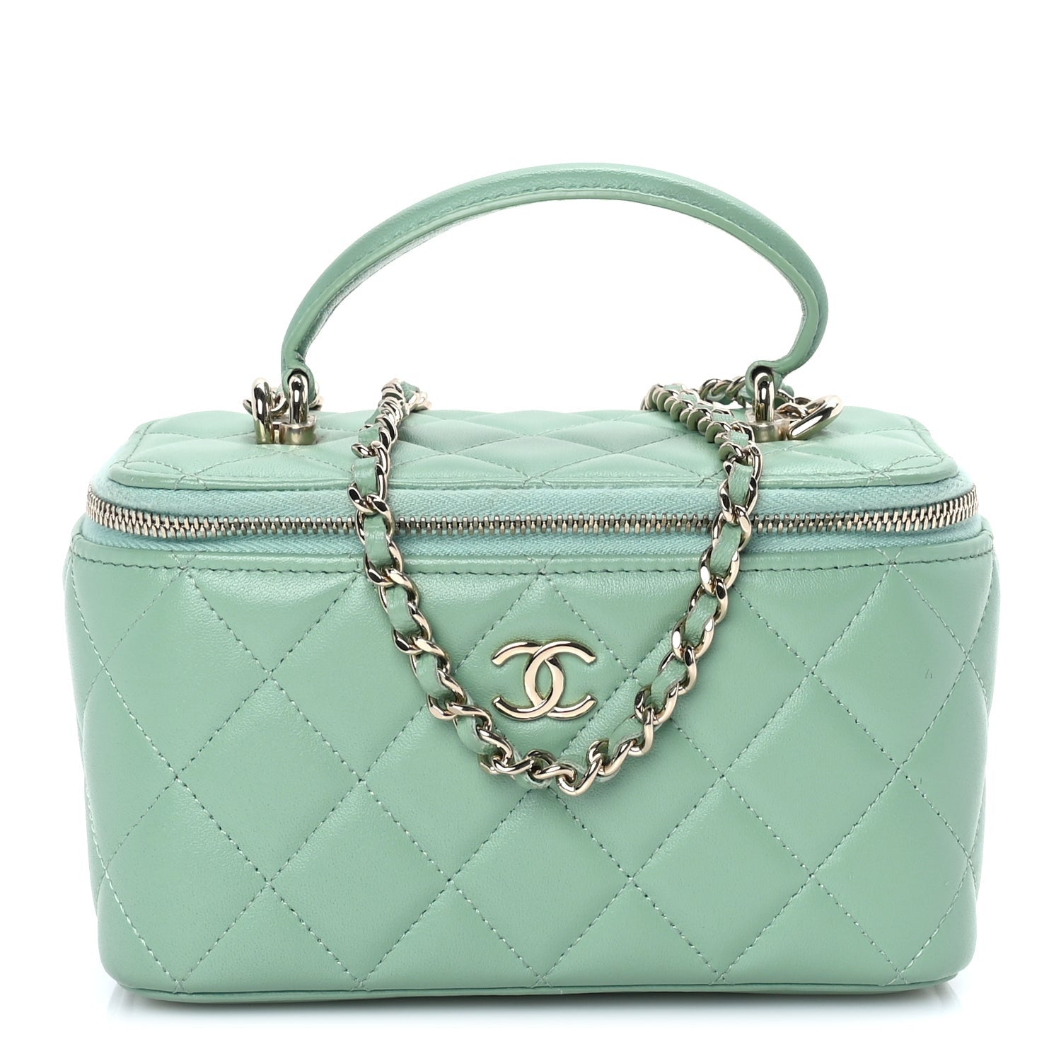 Chanel Lambskin Quilted Small Top Handle Vanity Case With Chain Light Green Light Green 2 of 10