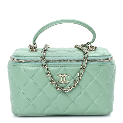 Chanel Lambskin Quilted Small Top Handle Vanity Case With Chain Light Green Light Green 2 of 10