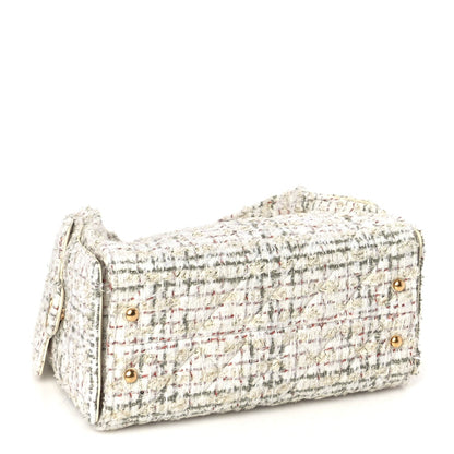 Chanel Tweed Quilted Small  25 Handbag Ecru Khaki Gold Red 3 of 9