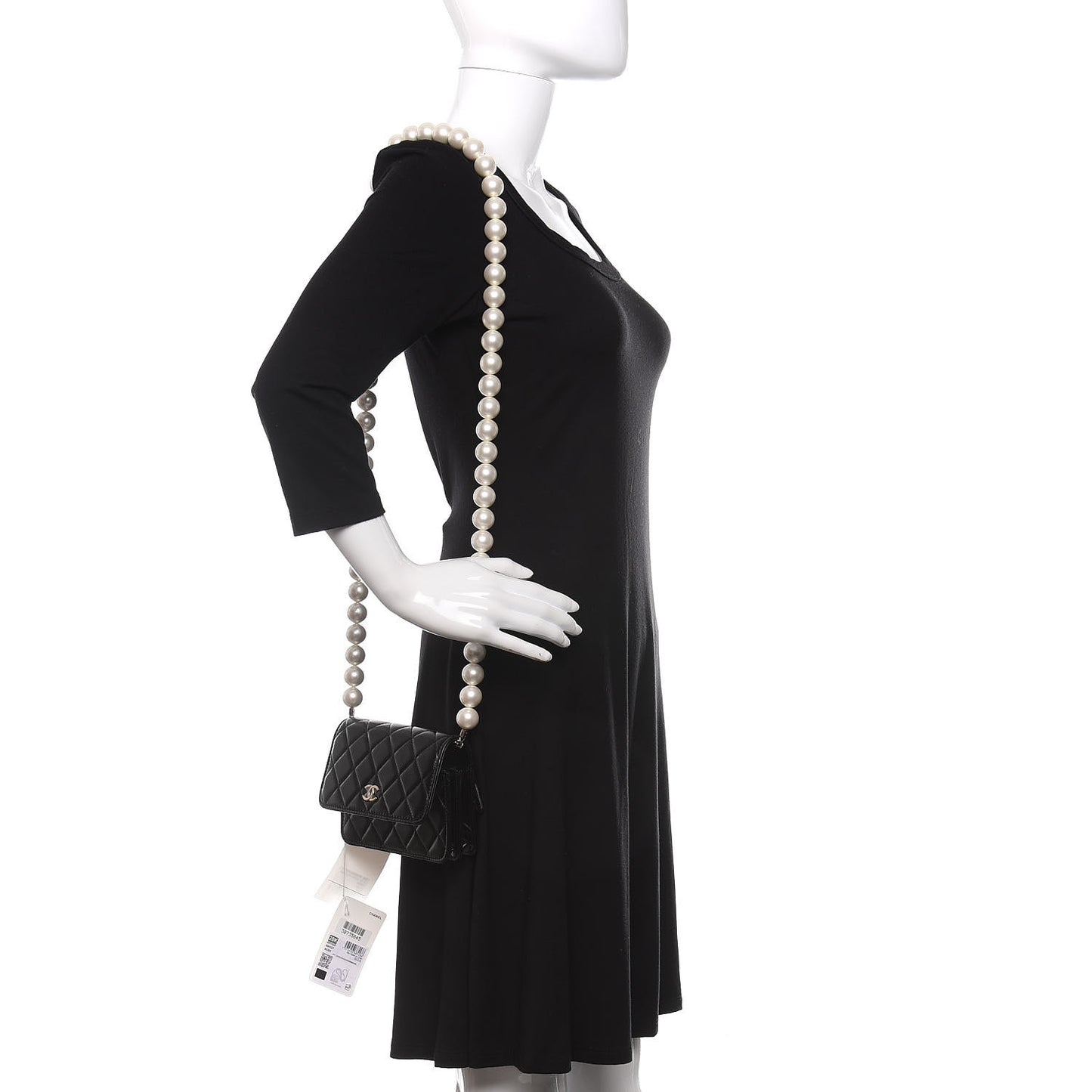 Calfskin Quilted Mini Maxi Pearls Wallet On Chain WOC Black