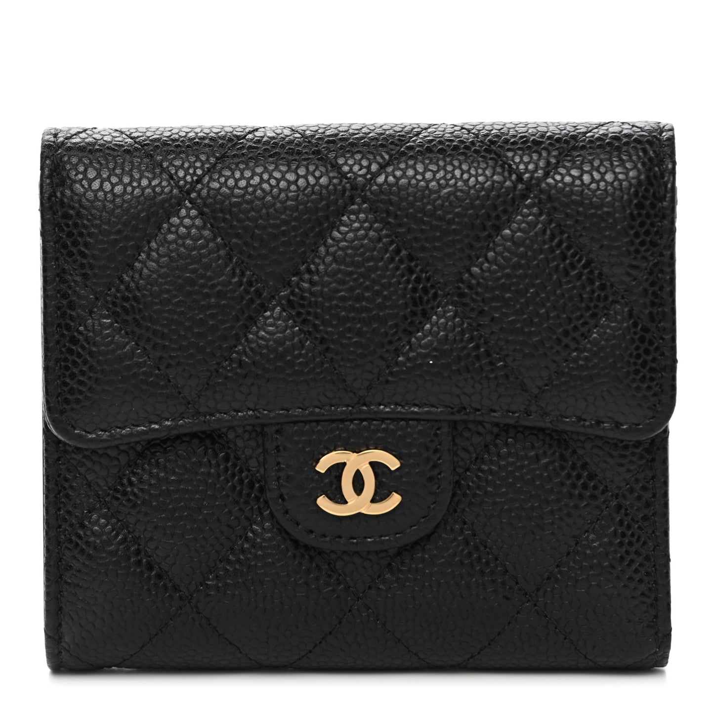Caviar Quilted Compact Flap Wallet Black