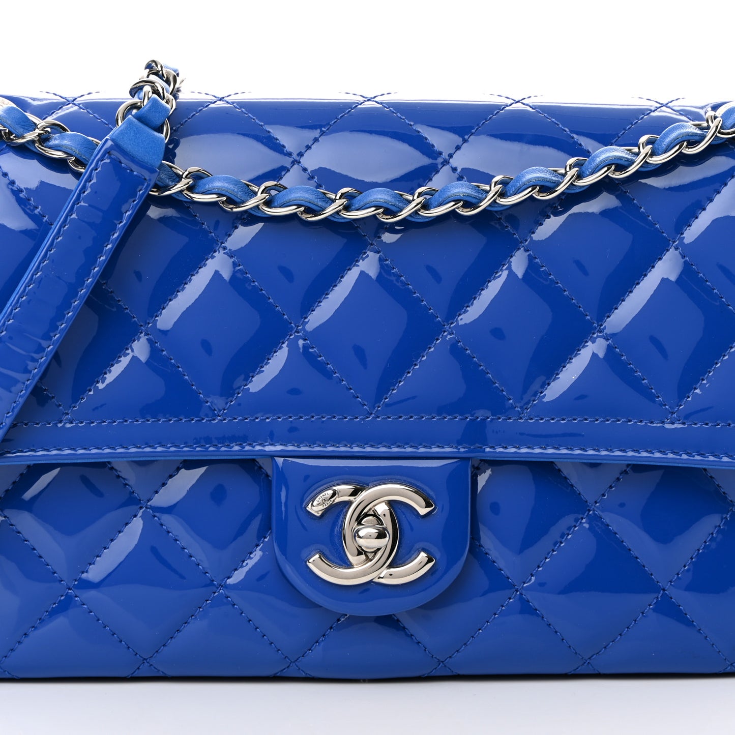 Patent Quilted Large Coco Shine Flap Blue