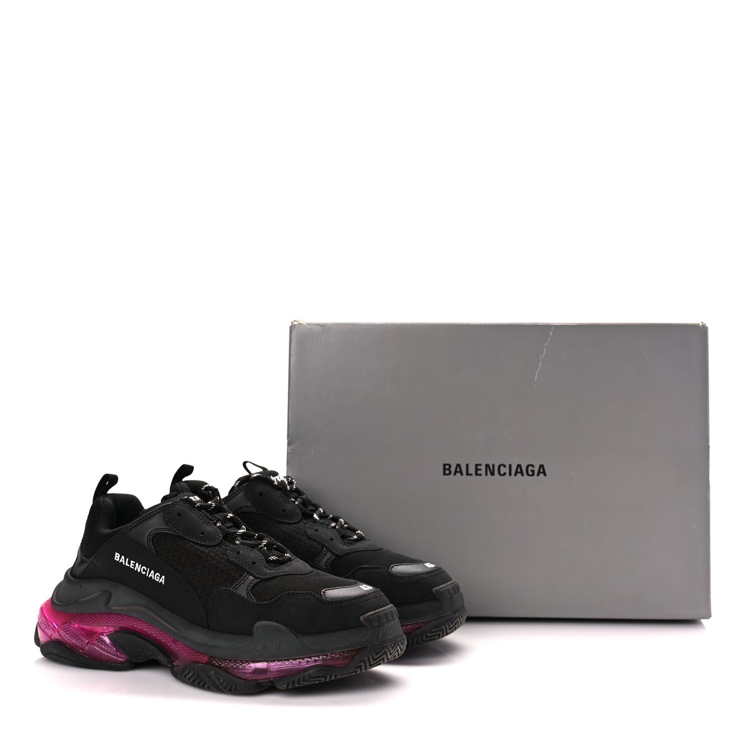 Balenciaga Fabric Mesh Clear Sole Mens Triple S Sneakers  Black Pink Neon 10 of 10