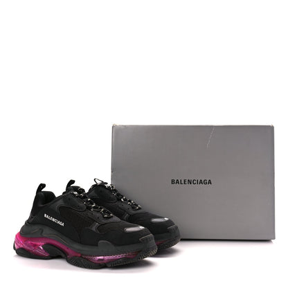 Balenciaga Fabric Mesh Clear Sole Mens Triple S Sneakers  Black Pink Neon 10 of 10