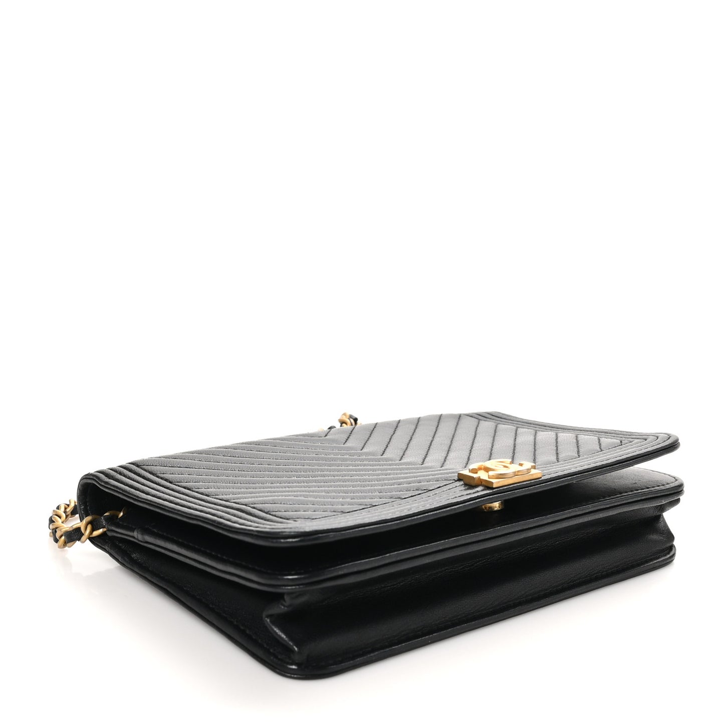 Lambskin Chevron Boy Wallet On Chain WOC Black