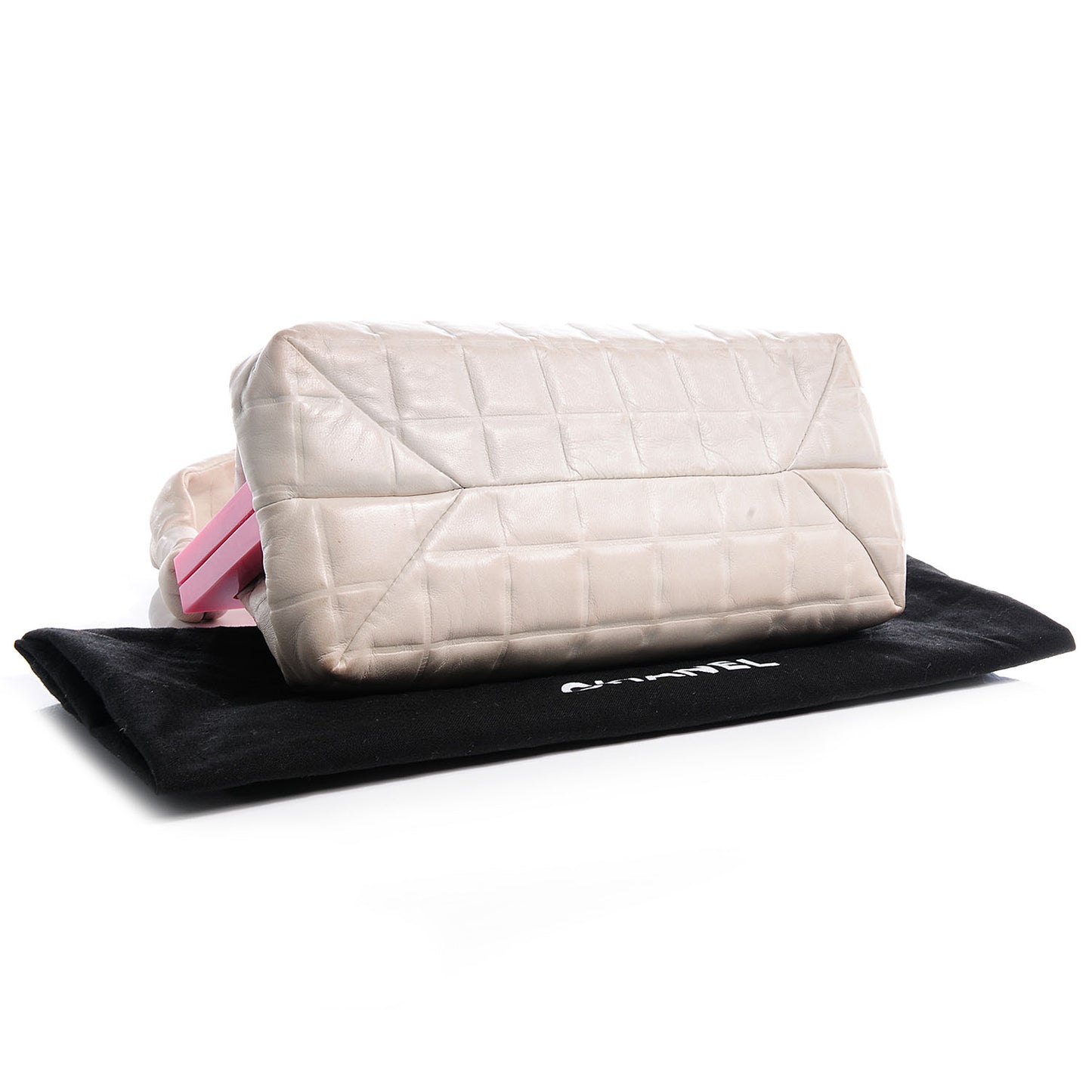 Lambskin Chocolate Bar Quilted Frame Bag White Pink
