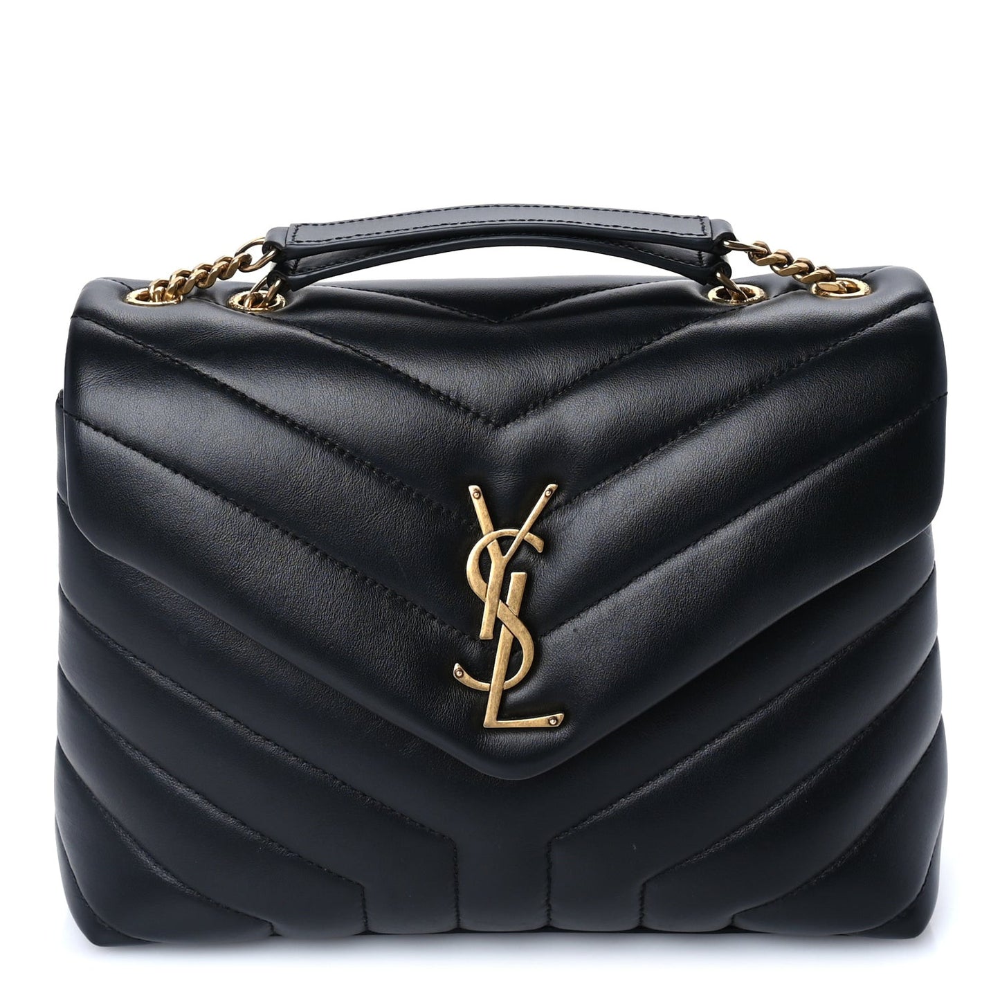 Calfskin Y Quilted Monogram Small Loulou Chain Satchel Black