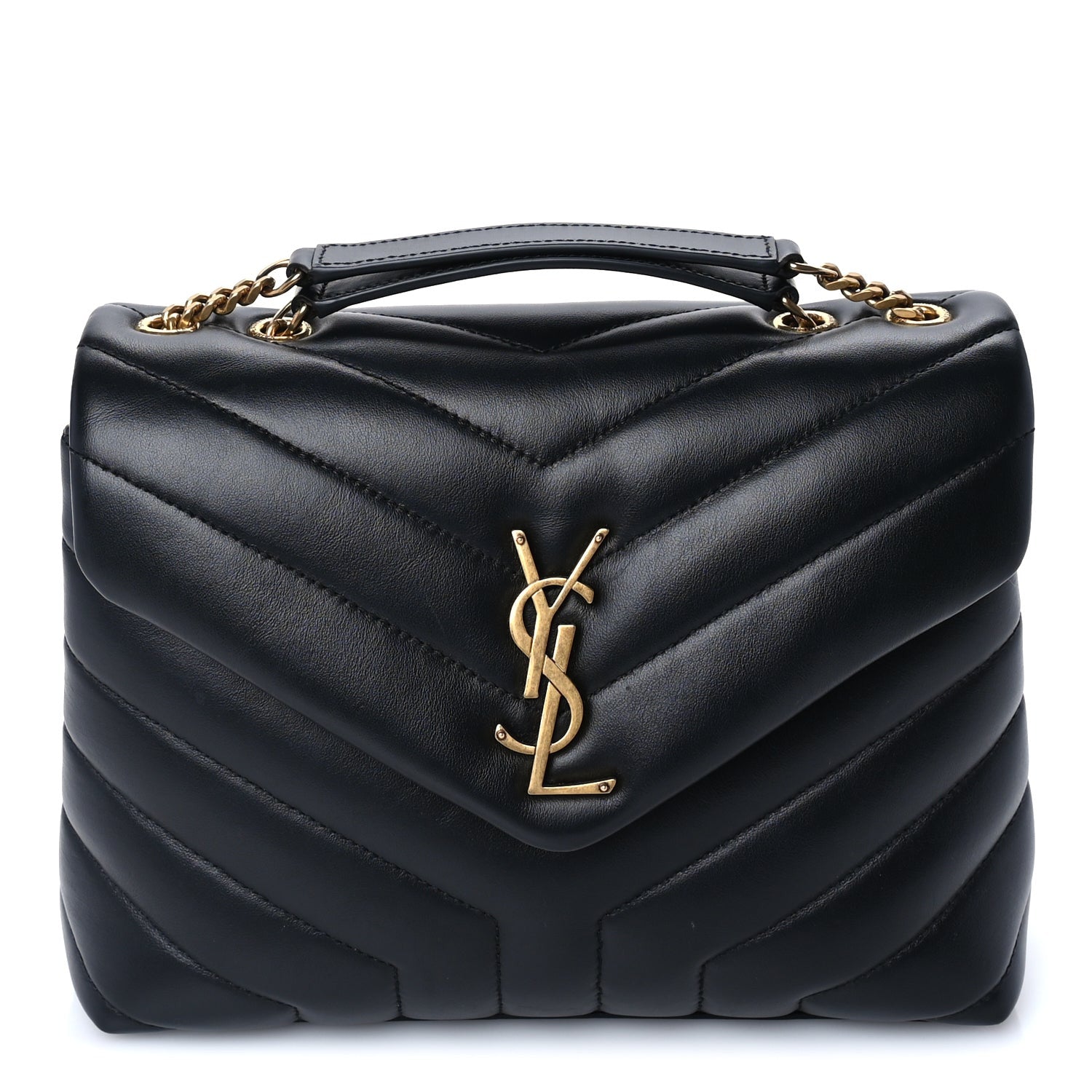 Saint Laurent Calfskin Y Quilted Monogram Small Loulou Chain Satchel Black 1 of 8