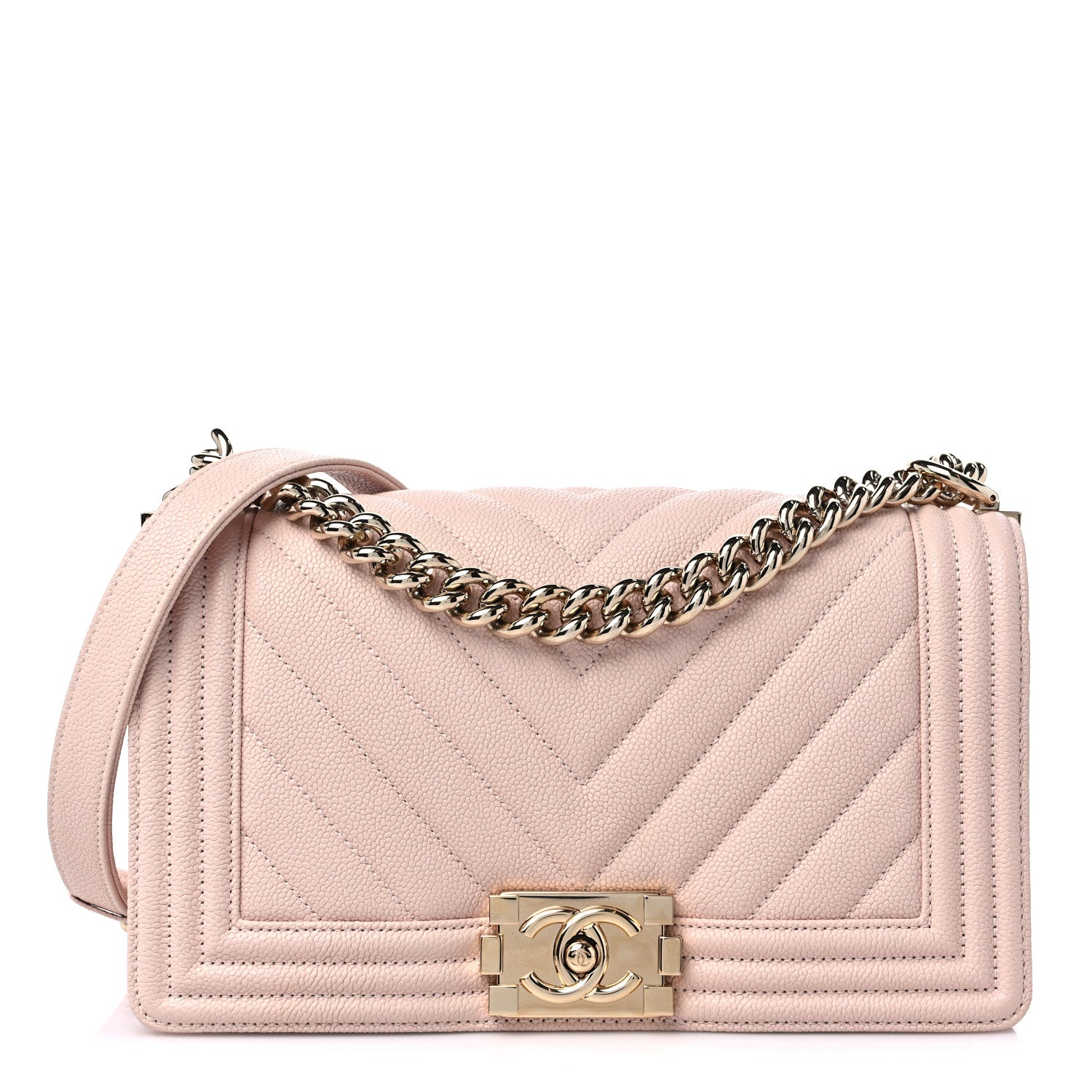 Chanel Caviar Chevron Quilted Medium Boy Flap Light Pink 1 of 9