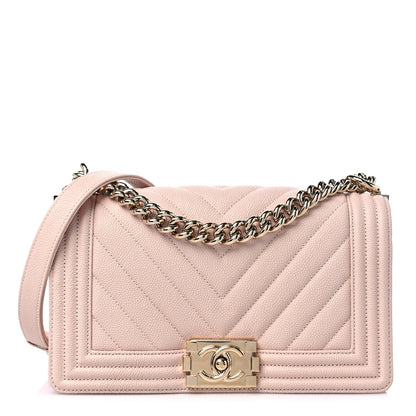 Chanel Caviar Chevron Quilted Medium Boy Flap Light Pink 1 of 9