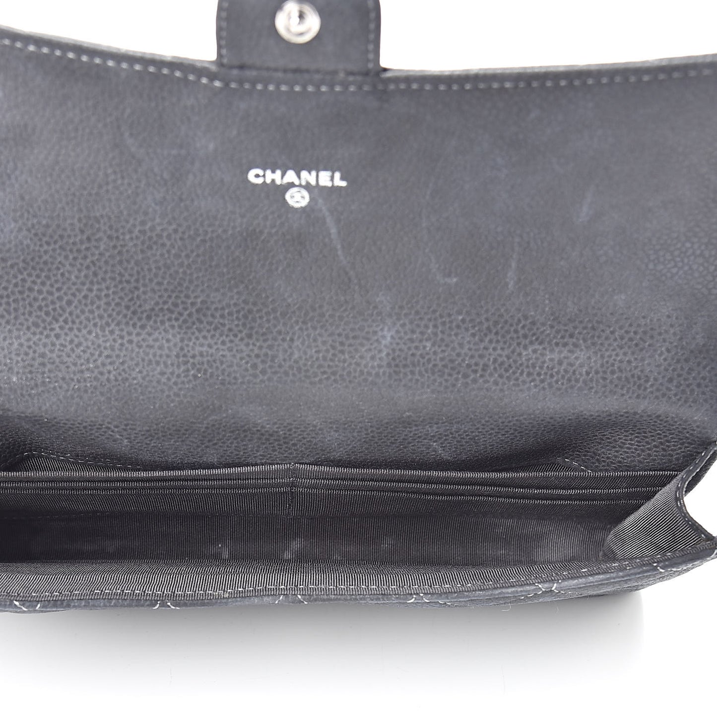 Iridescent Caviar Quilted Large Flap Wallet Grey