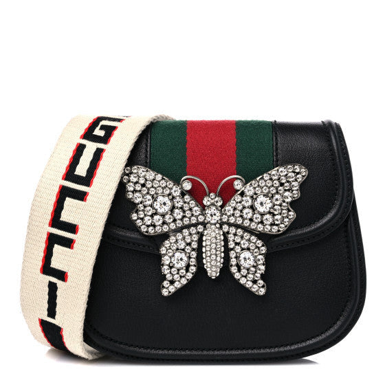Gucci Calfskin Web Crystal Butterfly Stripe Small Totem Shoulder Bag Black 1 of 1