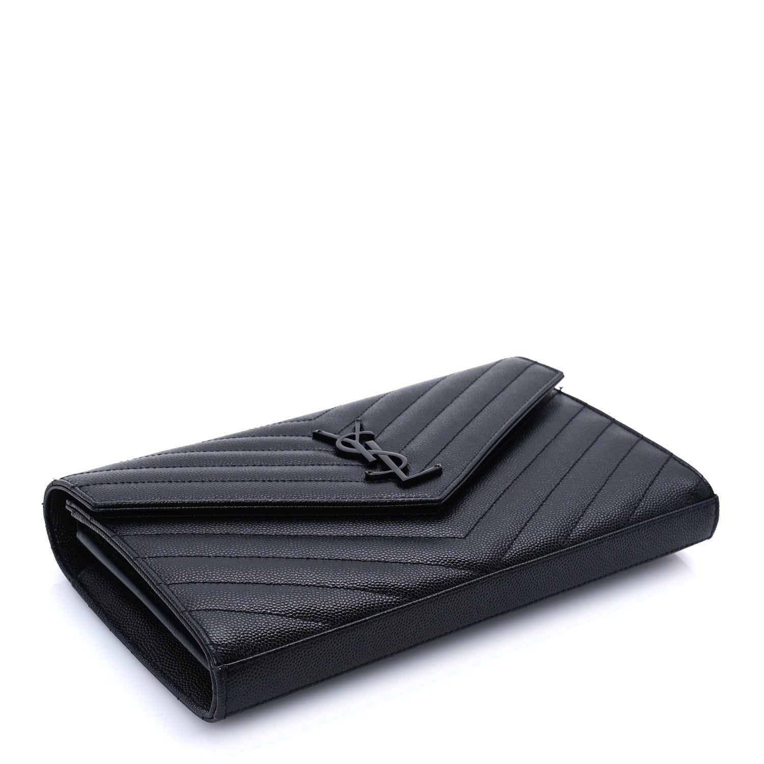 Saint Laurent Grain De Poudre Matelasse Chevron Monogram Monochrome Chain Wallet  Black 3 of 8