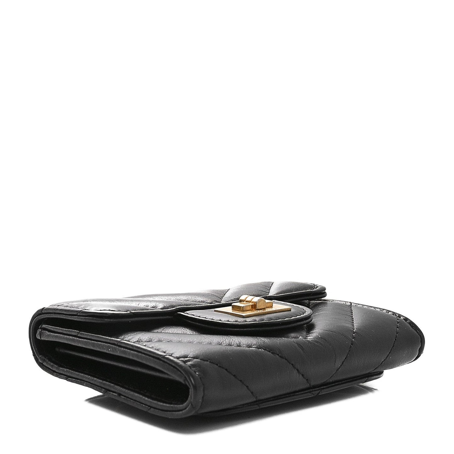 Aged Calfskin Chevron Quilted Reissue Card Holder Wallet Black