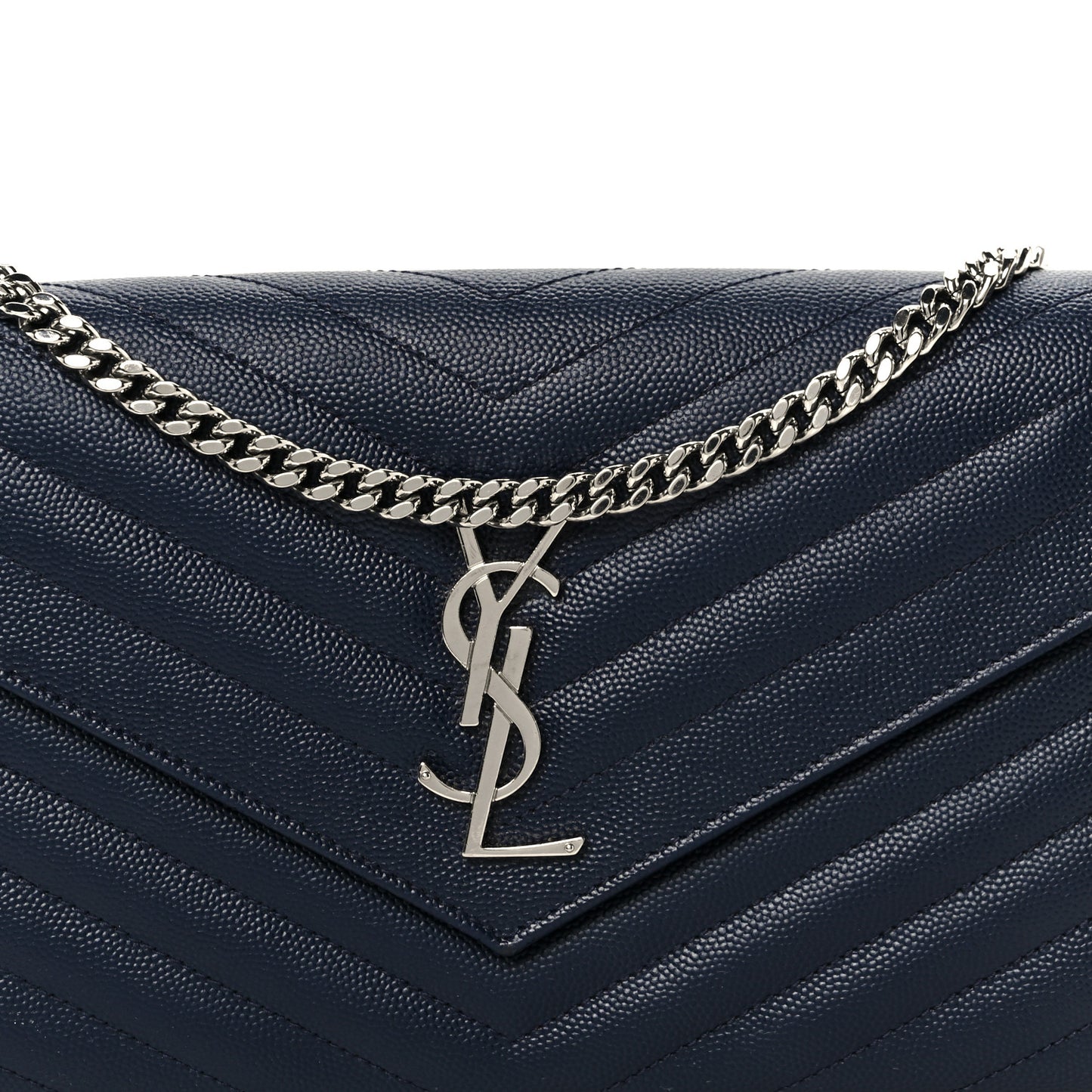 Grain De Poudre Matelasse Chevron Monogram Chain Wallet Deep Marine