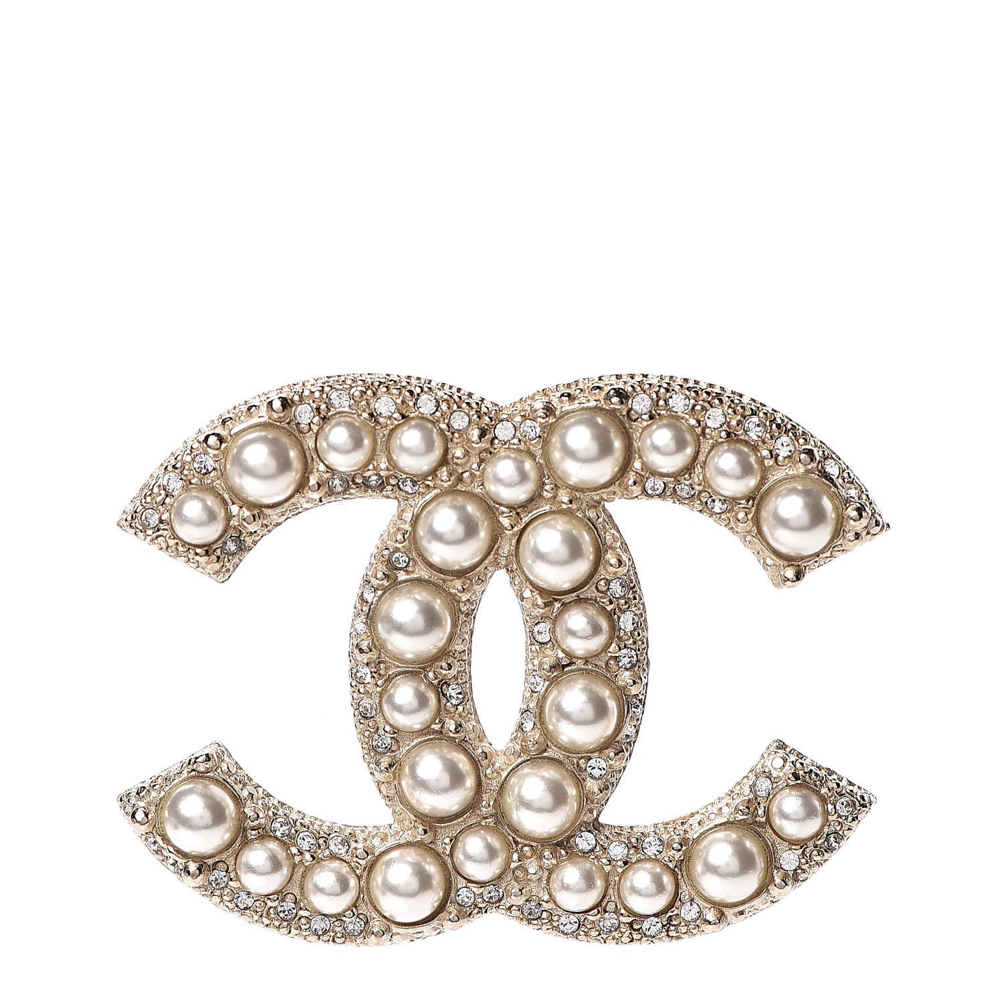 Pearl Crystal CC Brooch Gold