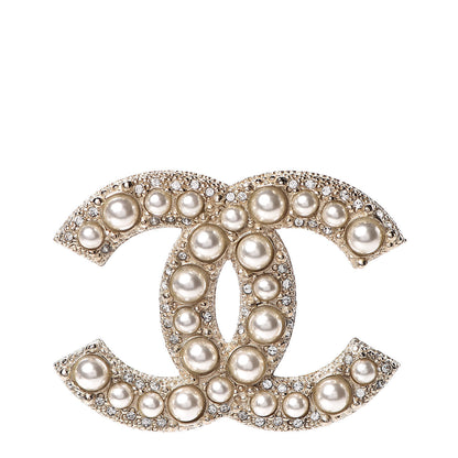 Chanel Pearl Crystal CC Brooch Gold 1 of 5