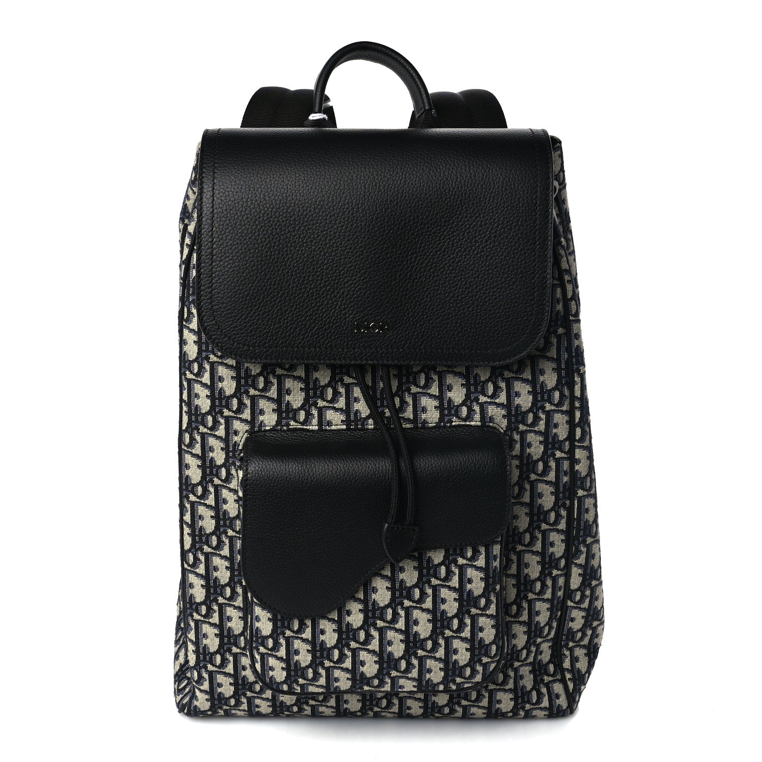 Christian Dior Oblique Jacquard Grained Calfskin Drawstring Saddle Backpack Beige Black Oblique Monogram 1 of 8
