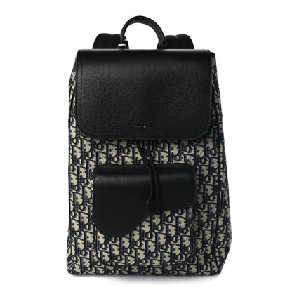Christian Dior Oblique Jacquard Grained Calfskin Drawstring Saddle Backpack Beige Black Oblique Monogram 1 of 8