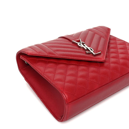 Saint Laurent Grain De Poudre Textured Mixed Matelasse Triquilt Medium Monogram Satchel New Red 7 of 8