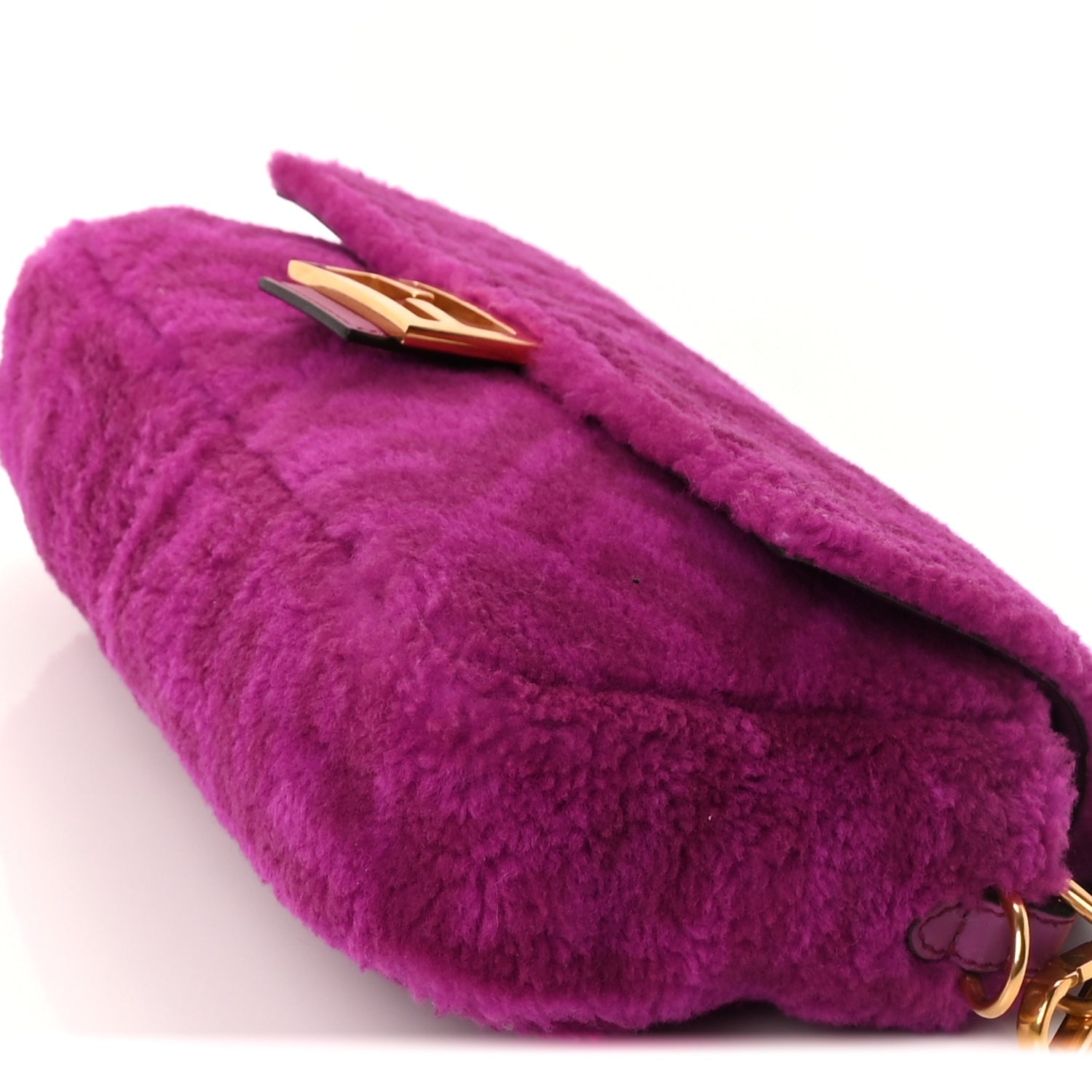 Fendi Shearling Vitello Dolce Macro FF 1974 Baguette  Bouganville 7 of 8