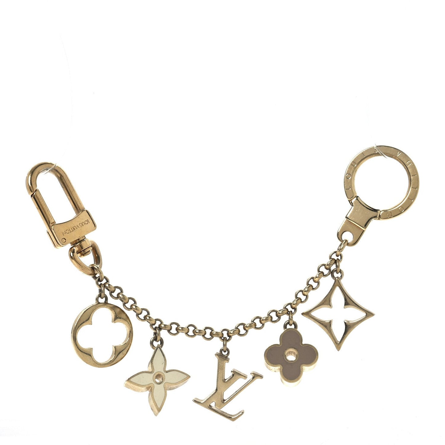Brass Enamel Fleur De Monogram Bag Charm Chain Gold