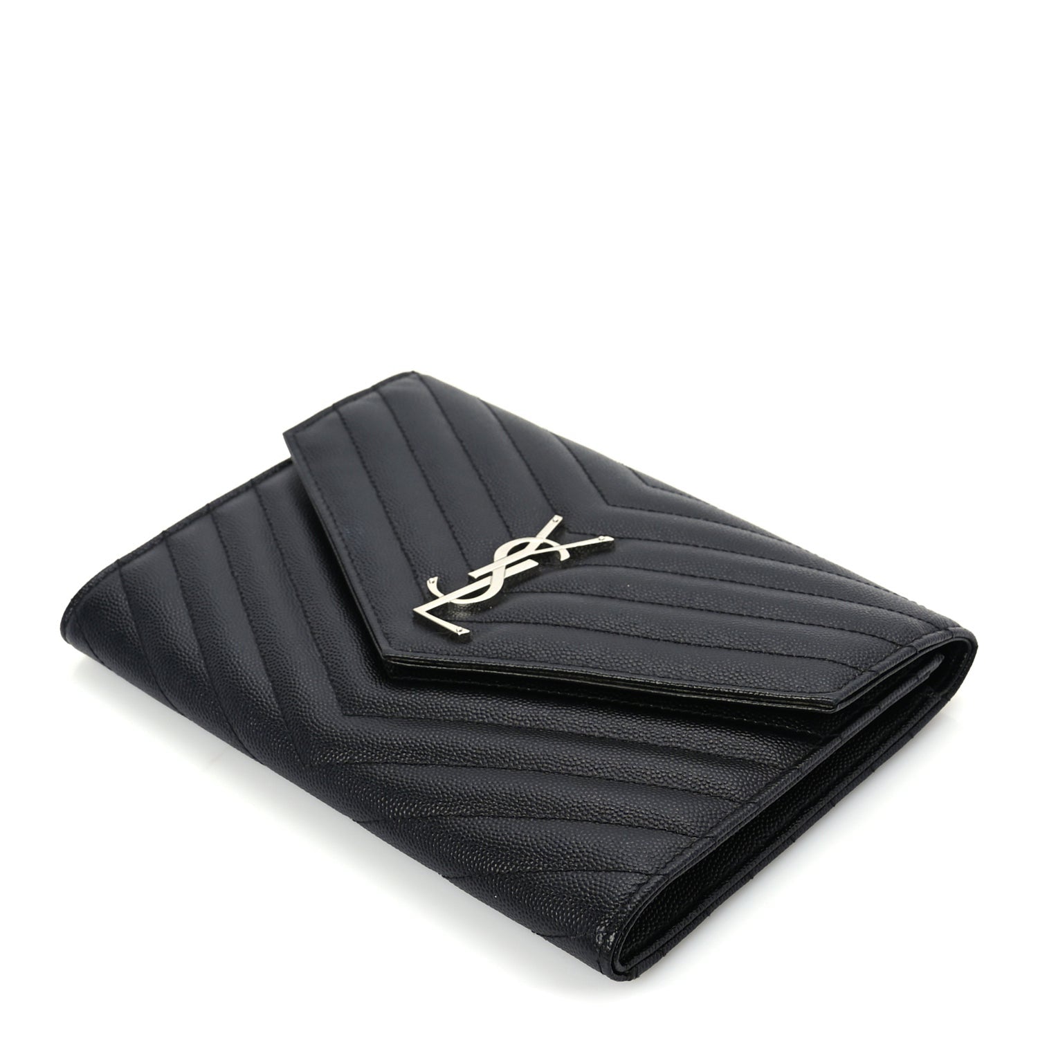 Saint Laurent Grain De Poudre Matelasse Chevron Monogram Envelope Clutch Black 8 of 8