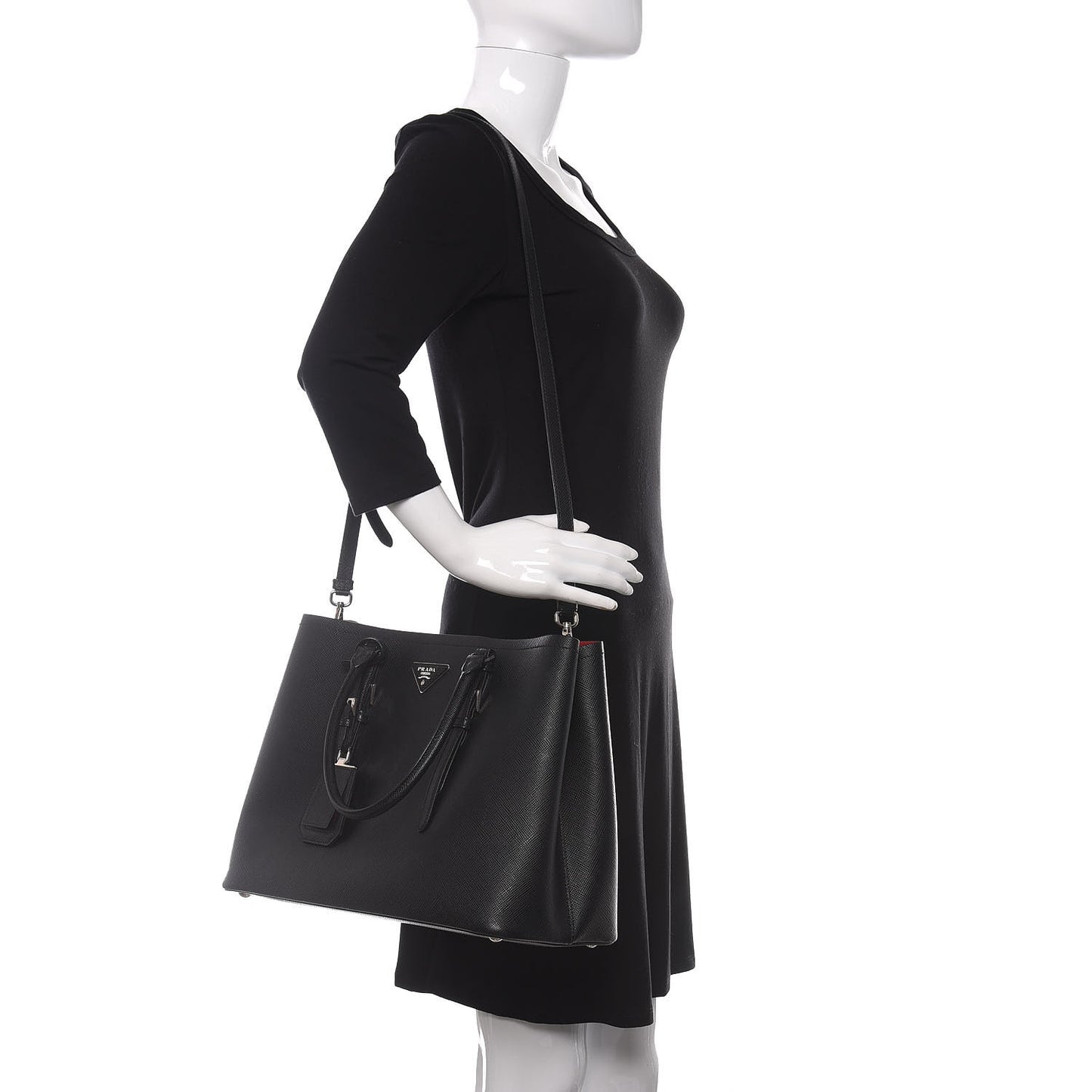 Saffiano Cuir Medium Double Handle Tote Black Fuoco