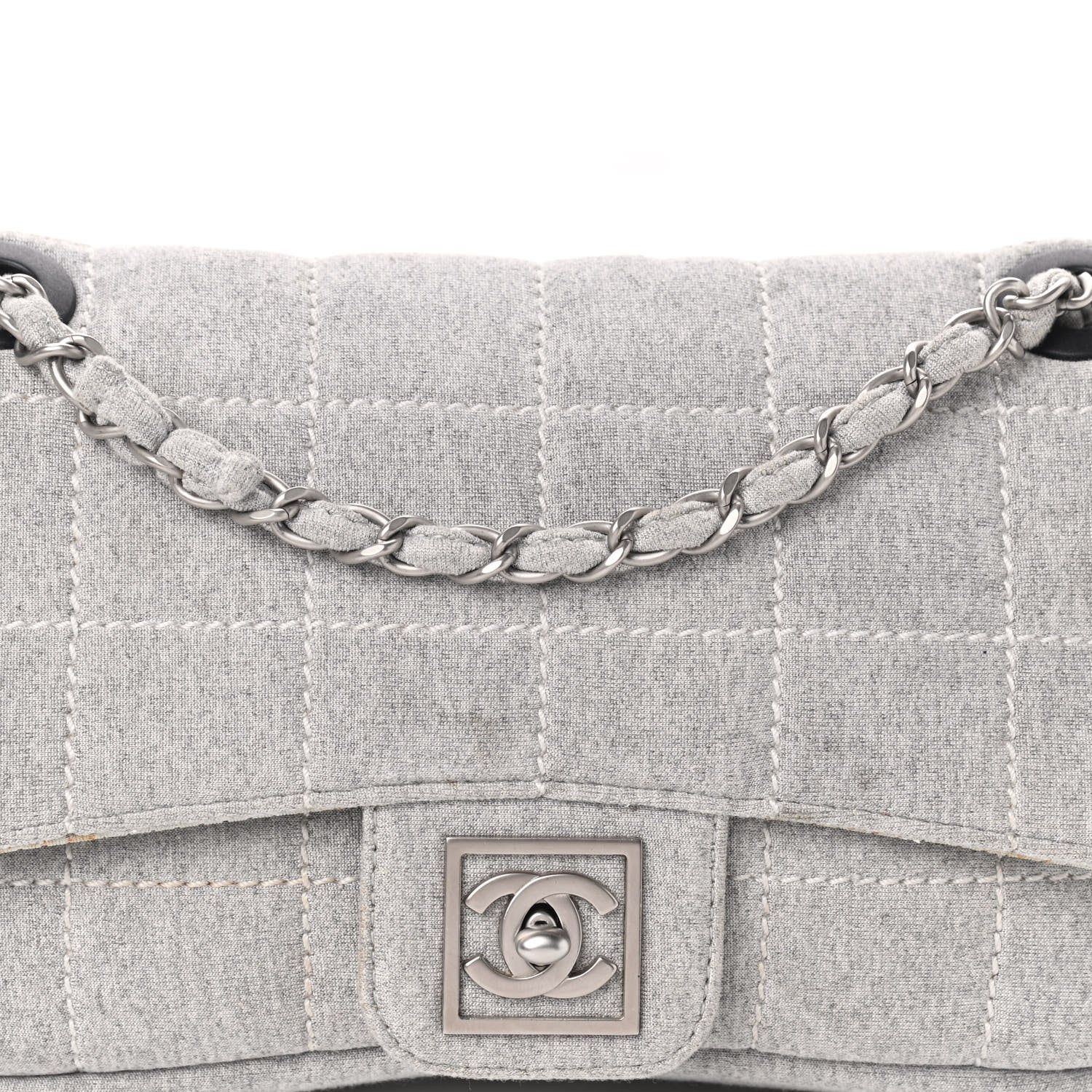 Chanel Jersey Quilted Rectangular Flap Light Grey 7 of 9