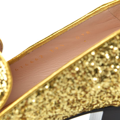 Gucci Glitter Nappa Web Peyton 75mm Loafer Pumps 39.5 Oro Vecchio 8 of 8