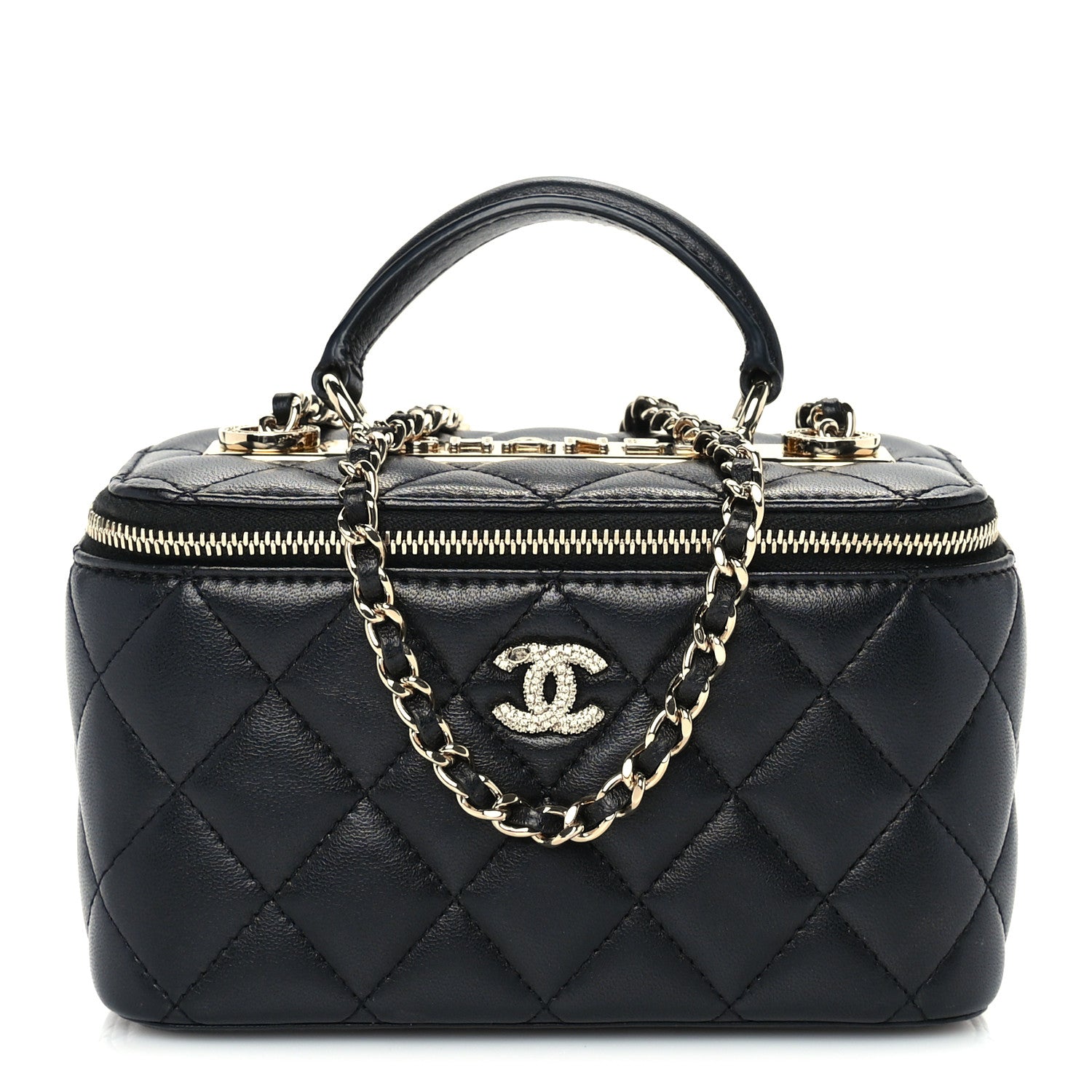 Chanel Lambskin Crystal Quilted Trendy Small Top Handle Vanity Case With Chain Black 1 of 9