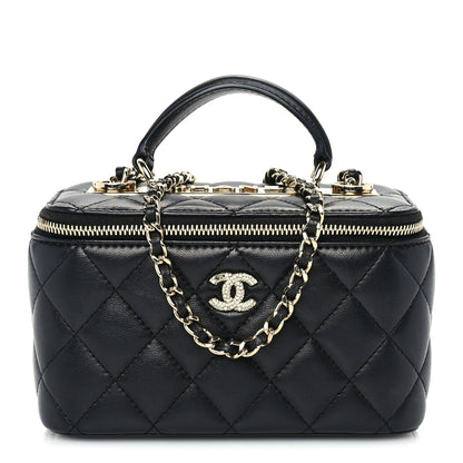 Chanel Lambskin Crystal Quilted Trendy Small Top Handle Vanity Case With Chain Black 1 of 9
