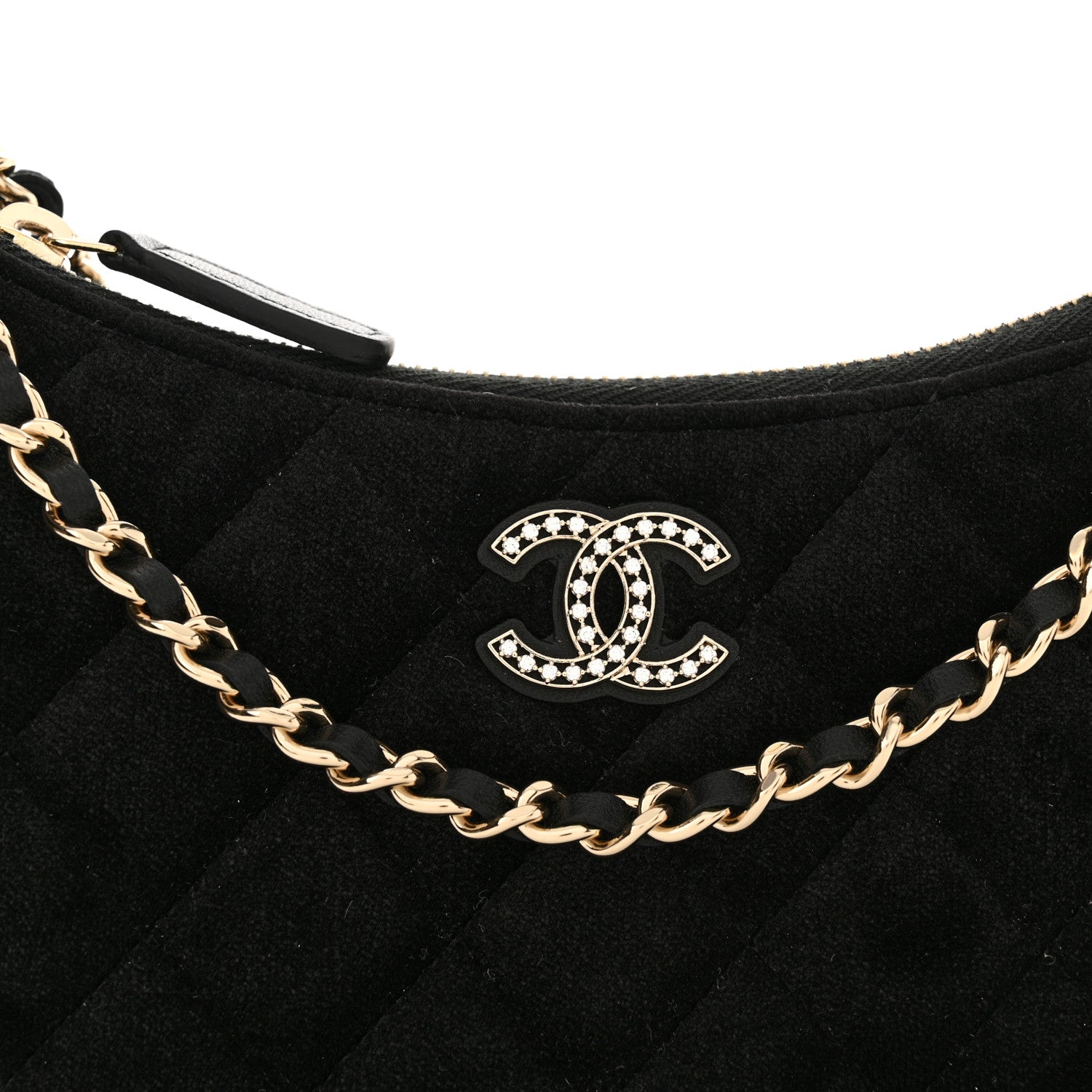 Chanel Velvet Crystal Quilted Chain Hobo Black 9 of 11
